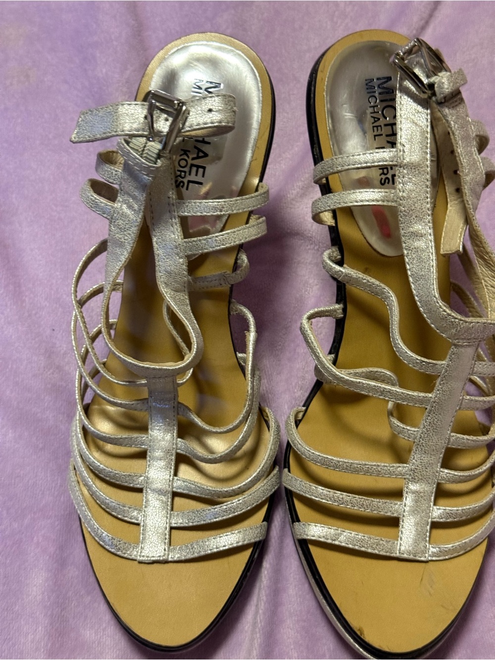 Michael Kors Silver Metallic Strappy Platform Stiletto Heels Size 8
